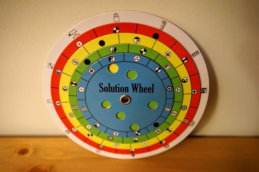 The solution wheel is back! This is a fun mechanism to check your solutions to any of the puzzles.